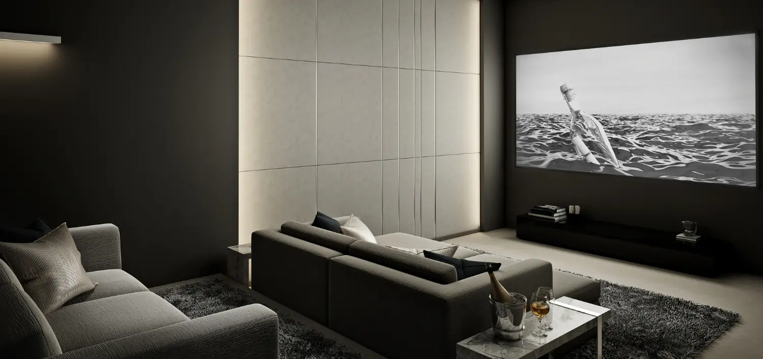 Professional TV mounting service in Ireland, focusing on aesthetic integration of a sleek television with Sonos Playbar for an enriched audio-visual experience